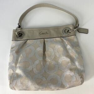 Coach 21021E Canvas silver signature print small shoulder bag ASIS